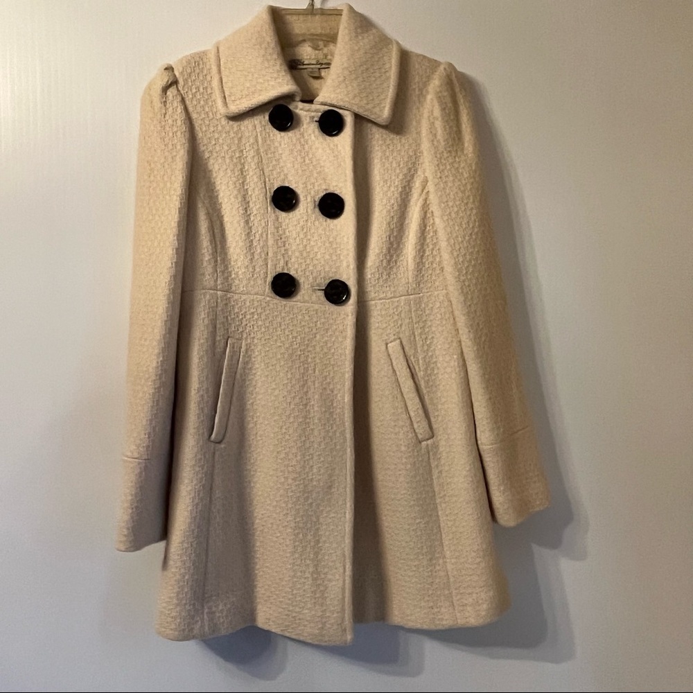 American Rag Women's Wool Blend Peacoat Jacket Sm Cream Double Breasted Lined